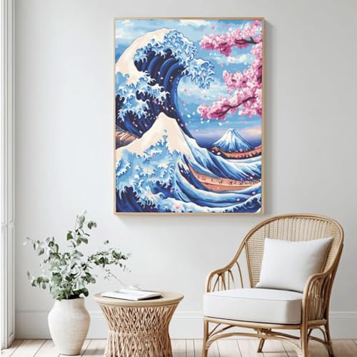 Malen-nach-Zahlen-Set für Erwachsene, Malen nach Zahlen zum Selbermachen, Kirschblüte, Acrylfarbe nach Zahlen für Erwachsene, Ölgemälde, Basteln für Heimdekoration, 30 x 40 cm, ohne Rahmen) MK434 von Yyafeenng