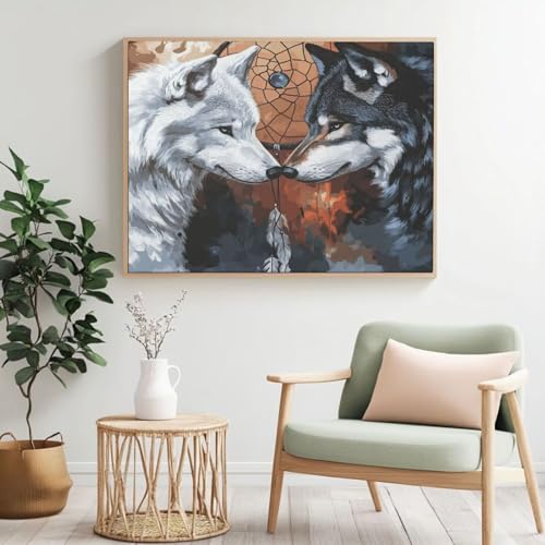Malen nach Zahlen Set für Erwachsene, Traumfänger, Wolf, Malen nach Zahlen für Anfänger, Acryl Peinture a Numero mit 6 Pinseln, DIY-Ölgemälde Handwerk für Wanddekoration – (90 x 70 cm, rahmenlos Malen nach Zahlen Set für Erwachsene, Traumfänger, Wolf, Malen nach Zahlen für Anfänger, Acryl Peinture a Numero mit 6 Pinseln, DIY-Ölgemälde Handwerk für Wanddekoration – (90 x 70 cm, rahmenlos von Yyafeenng