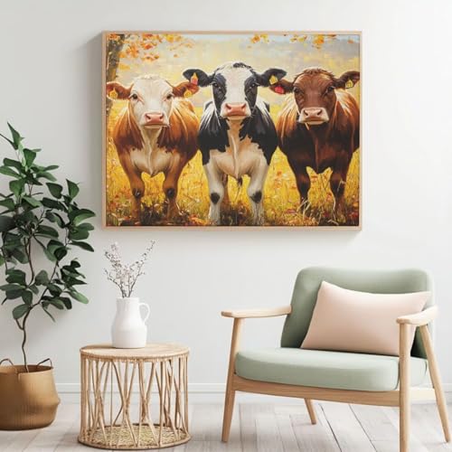 Malen nach Zahlen für Erwachsene, Kuh, Malen nach Zahlen für Anfänger, Acryl-Peinture a Numero mit 6 Pinseln, DIY-Ölgemälde, Kunst-Bastelsets für Wanddekoration – (100 x 80 cm, rahmenlos) MK308 von Yyafeenng
