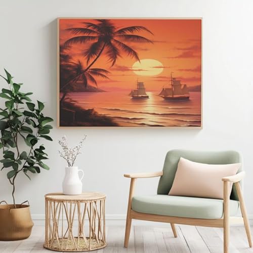 Malen nach Zahlen für Erwachsene, Landschaft, Meer Malen nach Zahlen für Anfänger, Acryl Peinture a Numero mit 6 Pinseln, DIY-Ölgemälde Kunsthandwerk für Wanddekoration – (90 x 70 cm, rahmenlos) MK288 von Yyafeenng