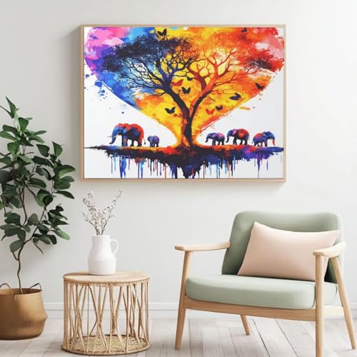 Malen nach Zahlen für Erwachsene, Malen nach Zahlen, Elefant, Acryl, Farbe nach Zahlen für Anfänger, Ölgemälde, Basteln für Heimdekoration, 120 x 80 cm, ohne Rahmen) MK370 von Yyafeenng