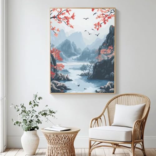Malen nach Zahlen für Erwachsene, Malen nach Zahlen Fluss, Acrylfarbe nach Zahlen für Anfänger, Ölgemälde, Basteln für Heimdekoration, 100 x 150 cm, ohne Rahmen) MK382 von Yyafeenng