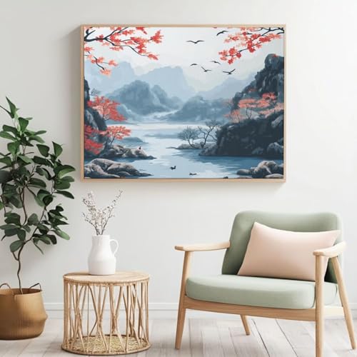Malen nach Zahlen für Erwachsene, Malen nach Zahlen Fluss, Acrylfarbe nach Zahlen für Anfänger, Ölgemälde, Basteln für Heimdekoration, 120 x 80 cm, ohne Rahmen) MK382 von Yyafeenng