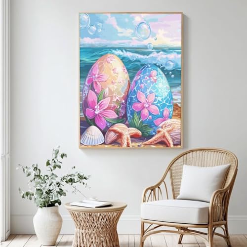 Malen nach Zahlen für Erwachsene, Malen nach Zahlen am Strand, Seestern, Acrylfarbe nach Zahlen für Erwachsene/Anfänger, Ölgemälde, Basteln für Zuhause, Wanddekoration (40 x 50 cm, ohne Rahmen) MK452 von Yyafeenng