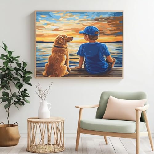 Malen nach Zahlen für Erwachsene, Motiv: Hund, Malen nach Zahlen für Anfänger, Acryl-Peinture a Numero mit 6 Pinseln, DIY-Ölgemälde, Kunst-Bastelsets für Wanddekoration – (70 x 50 cm, rahmenlos) MK355 von Yyafeenng