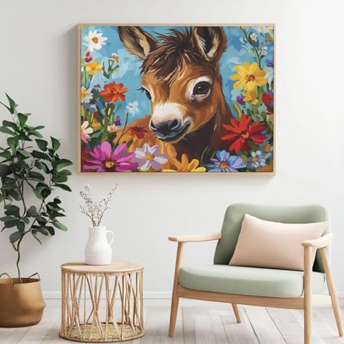 Malen nach Zahlen für Erwachsene, Pferd, Blumen Malen nach Zahlen für Anfänger, Acryl Peinture a Numero mit 6 Pinseln, DIY-Ölgemälde Kunsthandwerk für Wanddekoration – (120 x 80 cm, rahmenlos) MK383 von Yyafeenng