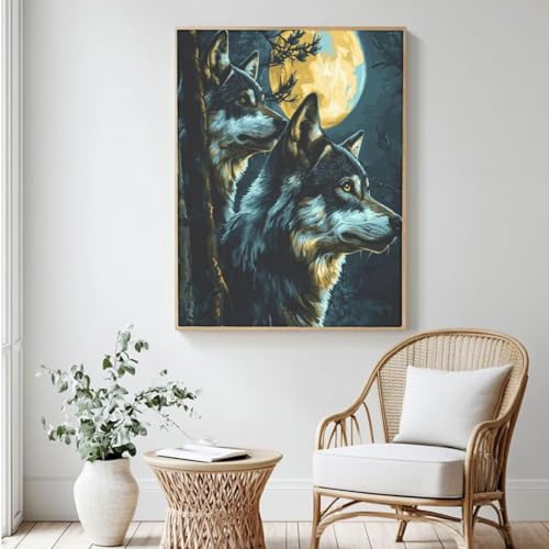 Moon MK345 Malen nach Zahlen für Erwachsene, Malen nach Zahlen, Wolf, Acrylfarbe nach Zahlen für Erwachsene/Anfänger, Ölgemälde, Basteln für Heimdekoration, 30 x 40 cm, ohne Rahmen) von Yyafeenng