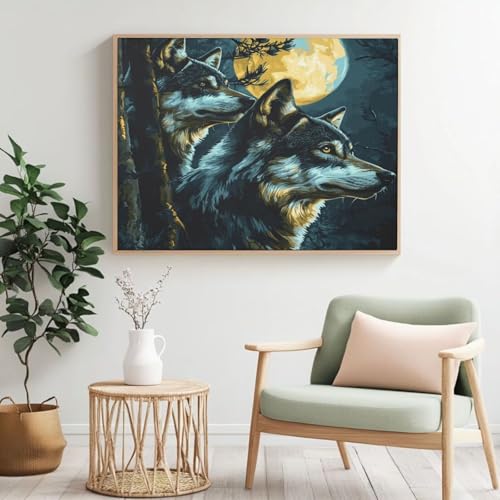 Moon MK345 Malen nach Zahlen für Erwachsene, Malen nach Zahlen, Wolf, Acrylfarbe nach Zahlen für Erwachsene/Anfänger, Ölgemälde, Basteln für Heimdekoration, 90 x 70 cm, ohne Rahmen) von Yyafeenng