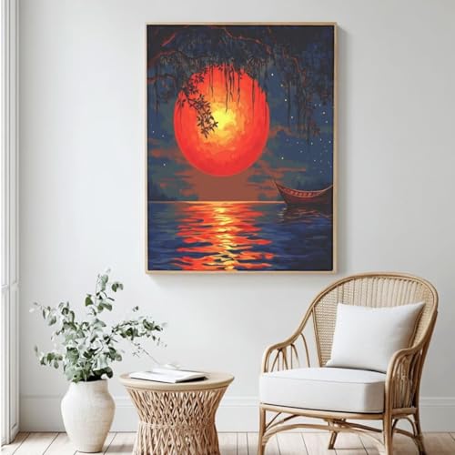 Moon MK410 Malen nach Zahlen-Set für Erwachsene, Malen nach Zahlen, Boot, Acrylfarbe nach Zahlen für Erwachsene/Anfänger, Ölgemälde, Basteln für Heimdekoration, 30 x 40 cm, ohne Rahmen) von Yyafeenng