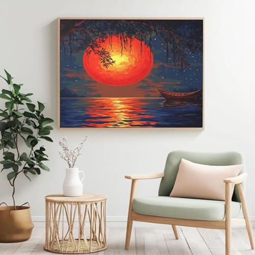 Moon Malen nach Zahlen für Erwachsene, DIY Malen nach Zahlen Boot, Acryl Farbe nach Zahlen für Erwachsene/Anfänger, Ölgemälde Handwerk für Heimdekoration, (120 x 80 cm, ohne Rahmen) MK410 von Yyafeenng