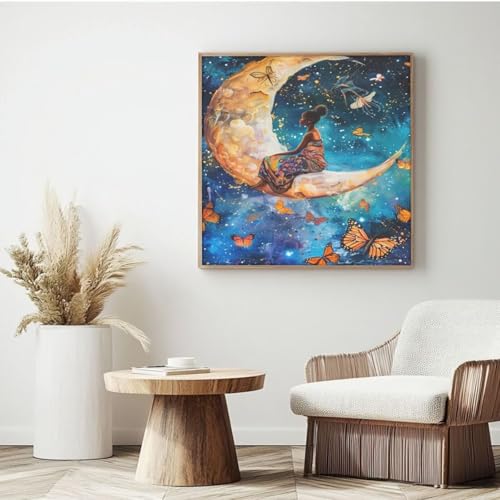 Moon Malen nach Zahlen für Erwachsene, Malen nach Zahlen Prinzessin, Acryl Malen nach Zahlen für Erwachsene/Anfänger, Ölgemälde Handwerk für Heimdekoration, 25 x 25 cm, mit gerahmtem Rahmen) von Yyafeenng