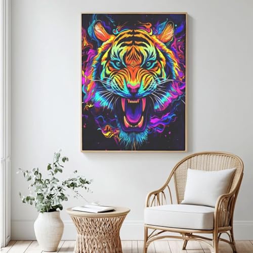 Mysteriöses Malen-nach-Zahlen-Set für Erwachsene, DIY Malen nach Zahlen, Tiger, Acrylfarbe nach Zahlen für Anfänger, Ölgemälde, Basteln für Heimdekoration, 30 x 40 cm, ohne Rahmen) MK454 von Yyafeenng
