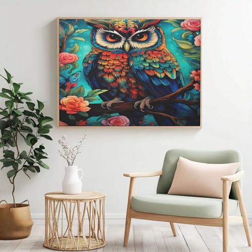 Mysteriöses Malen nach Zahlen-Set für Erwachsene, DIY Malen nach Zahlen Eule, Acryl Farbe nach Zahlen für Erwachsene/Anfänger, Ölgemälde Handwerk für Heimdekoration, 70 x 50 cm, ohne Rahmen) MK275 von Yyafeenng