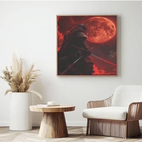 Samurai Malen nach Zahlen für Erwachsene, DIY Malen nach Zahlen Mond, Acryl Malen nach Zahlen für Erwachsene/Anfänger, Ölgemälde Handwerk für Heimdekoration, 20 x 20 cm, mit gerahmtem Rahmen) MK81 von Yyafeenng