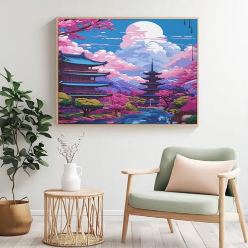 Tokyo Malen nach Zahlen für Erwachsene, DIY Malen nach Zahlen Landschaft, Acryl Farbe nach Zahlen für Anfänger, Ölgemälde Handwerk für Heimdekoration, 120 x 80 cm, ohne Rahmen) MK273 von Yyafeenng