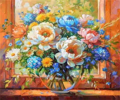 Vase Malen nach Zahlen für Erwachsene, DIY Malen nach Zahlen Blume, Acryl Farbe nach Zahlen für Erwachsene/Anfänger, Ölgemälde, Basteln für Zuhause, Wanddekoration – (120 x 80 cm, ohne Rahmen) MK235 von Yyafeenng