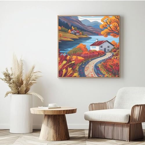Village MK73 Malen nach Zahlen für Erwachsene, Malen nach Zahlen auf dem Land, Acryl Malen nach Zahlen für Anfänger, Ölgemälde, Basteln für Zuhause, Wanddekoration – (30 x 30 cm, mit Rahmen) von Yyafeenng