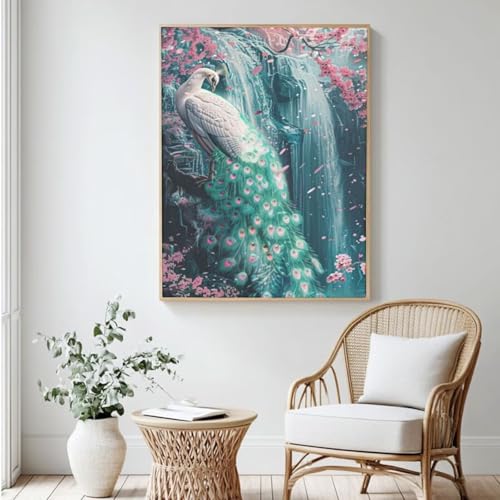 Wasserfall-Malen-nach-Zahlen-Set für Erwachsene, DIY Malen nach Zahlen, Pfau, Acrylfarbe nach Zahlen für Anfänger, Ölgemälde, Basteln für Heimdekoration, 30 x 40 cm, ohne Rahmen) MK494 von Yyafeenng