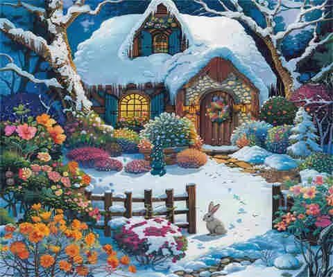 Winter-Malen-nach-Zahlen-Set für Erwachsene, DIY Malen nach Zahlen Hütte, Acryl Farbe nach Zahlen für Erwachsene/Anfänger, Ölgemälde Handwerk für Heimdekoration, Wanddekoration – (100 x 80 cm, ohne von Yyafeenng