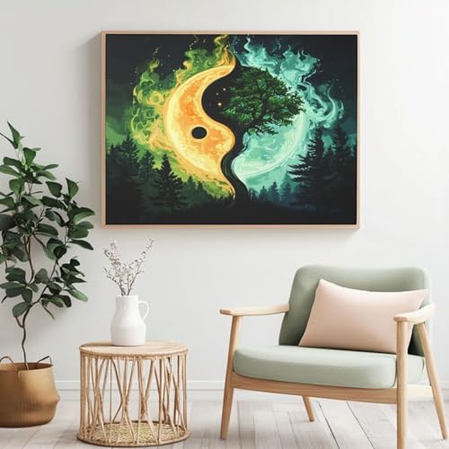 Yin Yang MK378 Malen nach Zahlen, Malen-nach-Zahlen-Baum, Acrylfarbe nach Zahlen für Erwachsene/Anfänger, Ölgemälde, Basteln für Zuhause, Wanddekoration, 120 x 80 cm, ohne Rahmen) von Yyafeenng