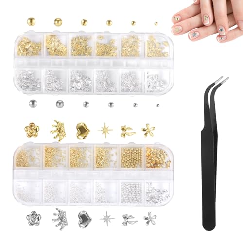 Gold Silber Stern Schleifen Nail Charms, 4 Boxen Metall Nagelkunst Dekorations, Legierung Glitzersteine Nagel Edelsteine Deko für Nageldesign Zubehör Gold Silber Stern Schleifen Nail Charms, 4 Boxen Metall Nagelkunst Dekorations, Legierung Glitzersteine Nagel Edelsteine Deko für Nageldesign Zubehör von Yylaiire