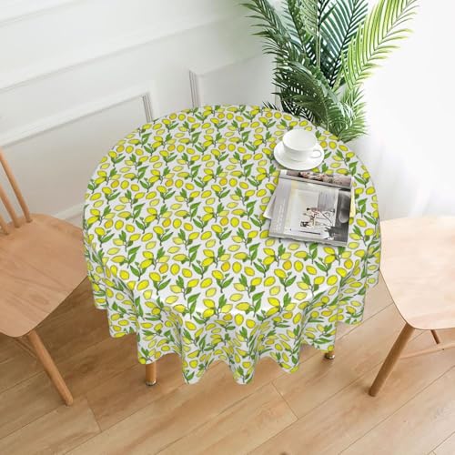 Runde dekorative Tischdecke mit Zitronen-Druck, wasserabweisend, für Küche, Hochzeit, 152 cm, Gelb Runde dekorative Tischdecke mit Zitronen-Druck, wasserabweisend, für Küche, Hochzeit, 152 cm, Gelb von Yyoretp