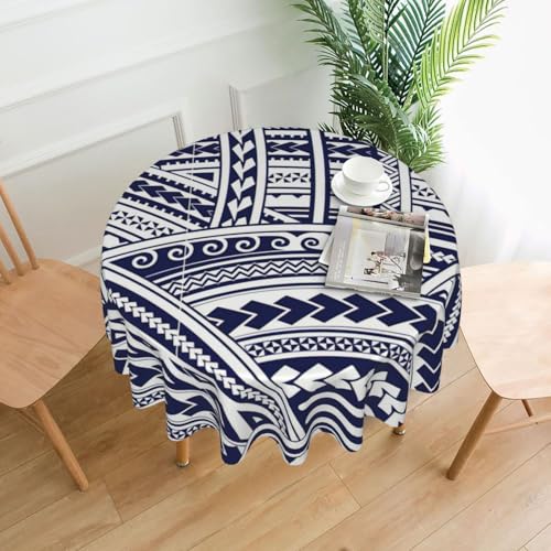 Yyoretp Blaue polynesische Maori-Stammesmuster-Druck, runde dekorative Tischdecke, wasserabweisend, Tischdecke für Küche, Hochzeit, 152 cm Yyoretp Blaue polynesische Maori-Stammesmuster-Druck, runde dekorative Tischdecke, wasserabweisend, Tischdecke für Küche, Hochzeit, 152 cm von Yyoretp