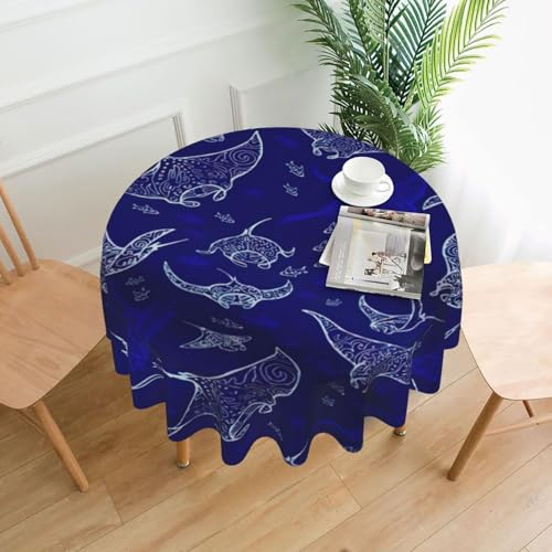Yyoretp Manta Rochen und Fisch-Druck, runde dekorative Tischdecke, wasserabweisend, Tischdecke für Küche, Hochzeit, 152 cm Yyoretp Manta Rochen und Fisch-Druck, runde dekorative Tischdecke, wasserabweisend, Tischdecke für Küche, Hochzeit, 152 cm von Yyoretp