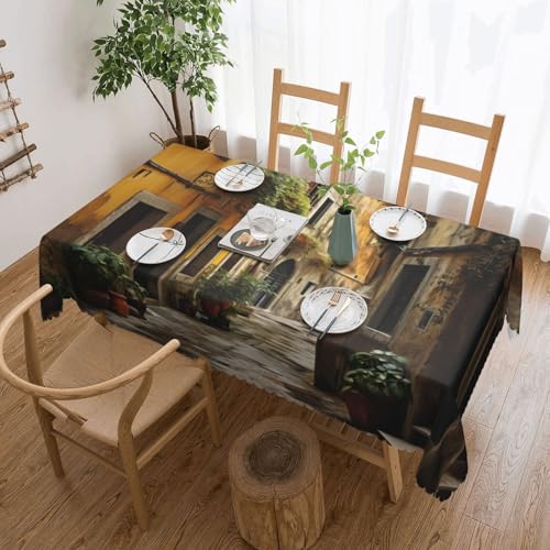 Yyoretp Rechteckige Tischdecke mit italienischem Altstraßen-Druck, wasserabweisend, abwischbar, für Küche, dekorativ, 183 x 137 cm von Yyoretp
