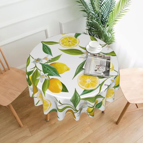Yyoretp Runde dekorative Tischdecke, Motiv: frische tropische Zitronen, wasserabweisend, Tischdecke für Küche, Hochzeit, 152 cm Yyoretp Runde dekorative Tischdecke, Motiv: frische tropische Zitronen, wasserabweisend, Tischdecke für Küche, Hochzeit, 152 cm von Yyoretp