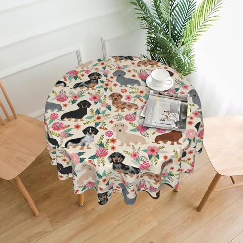 Yyoretp Runde dekorative Tischdecke mit Dackel-Blumendruck, wasserabweisend, Tischdecke für Küche, Hochzeit, 152 cm Yyoretp Runde dekorative Tischdecke mit Dackel-Blumendruck, wasserabweisend, Tischdecke für Küche, Hochzeit, 152 cm von Yyoretp