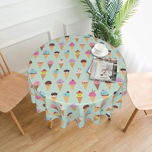 Yyoretp Runde dekorative Tischdecke mit Eistüten-Druck, wasserabweisend, Tischdecke für Küche, Hochzeit, 152 cm Yyoretp Runde dekorative Tischdecke mit Eistüten-Druck, wasserabweisend, Tischdecke für Küche, Hochzeit, 152 cm von Yyoretp