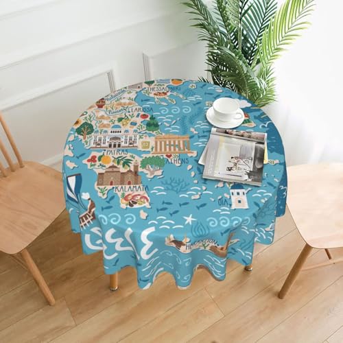 Yyoretp Runde dekorative Tischdecke mit Griechenland-Kartendruck, wasserabweisend, Tischdecke für Küche, Hochzeit, 152 cm Yyoretp Runde dekorative Tischdecke mit Griechenland-Kartendruck, wasserabweisend, Tischdecke für Küche, Hochzeit, 152 cm von Yyoretp