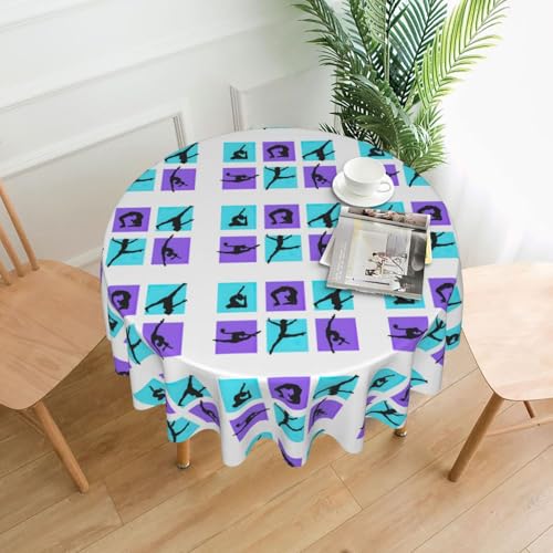 Yyoretp Runde dekorative Tischdecke mit Gymnastik-Spieldruck, wasserabweisend, Tischdecke für Küche, Hochzeit, 152 cm von Yyoretp