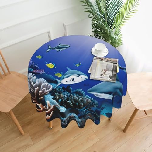Yyoretp Runde dekorative Tischdecke mit Haifisch-Motiv, wasserabweisend, für Küche, Hochzeit, 152 cm Yyoretp Runde dekorative Tischdecke mit Haifisch-Motiv, wasserabweisend, für Küche, Hochzeit, 152 cm von Yyoretp