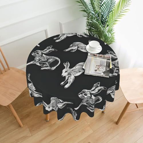 Yyoretp Runde dekorative Tischdecke mit Hasen-Motiv, wasserabweisend, Tischdecke für Küche, Hochzeit, 152 cm von Yyoretp