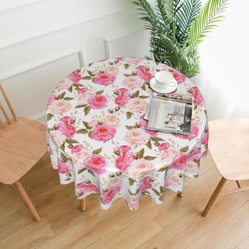Yyoretp Runde dekorative Tischdecke mit Rosenmuster, wasserabweisend, für Küche, Hochzeit, 152 cm von Yyoretp