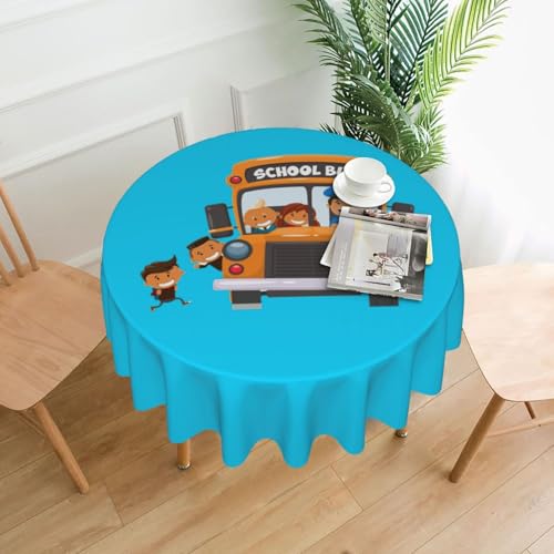 Yyoretp Runde dekorative Tischdecke mit Schulbus-Druck, wasserabweisend, Tischdecke für Küche, Hochzeit, 152 cm Yyoretp Runde dekorative Tischdecke mit Schulbus-Druck, wasserabweisend, Tischdecke für Küche, Hochzeit, 152 cm von Yyoretp