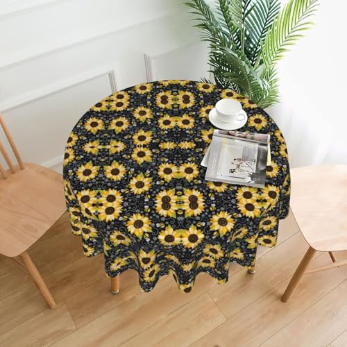 Yyoretp Runde dekorative Tischdecke mit Sonnenblumen-Motiv, wasserabweisend, Tischdecke für Küche, Hochzeit, 152 cm Yyoretp Runde dekorative Tischdecke mit Sonnenblumen-Motiv, wasserabweisend, Tischdecke für Küche, Hochzeit, 152 cm von Yyoretp