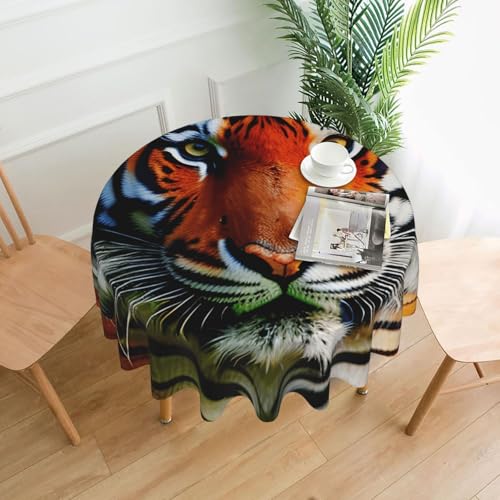 Yyoretp Runde dekorative Tischdecke mit Tigerstreifen, orangefarbenes Muster, wasserabweisend, Tischdecke für Küche, Hochzeit, 152 cm Yyoretp Runde dekorative Tischdecke mit Tigerstreifen, orangefarbenes Muster, wasserabweisend, Tischdecke für Küche, Hochzeit, 152 cm von Yyoretp