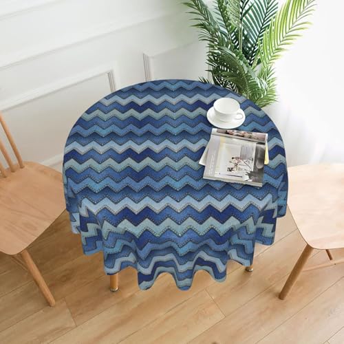 Yyoretp Runde dekorative Tischdecke mit blauem Denim-Druck, wasserabweisend, Tischdecke für Küche, Hochzeit, 152 cm von Yyoretp
