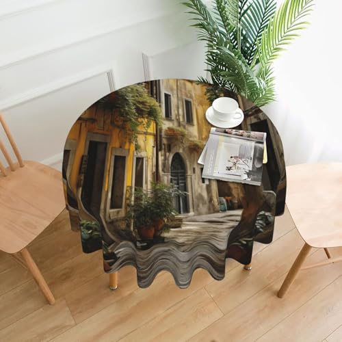 Yyoretp Runde dekorative Tischdecke mit italienischem Aufdruck "Old Street", wasserabweisend, Tischdecke für Küche, Hochzeit, 152 cm Yyoretp Runde dekorative Tischdecke mit italienischem Aufdruck "Old Street", wasserabweisend, Tischdecke für Küche, Hochzeit, 152 cm von Yyoretp