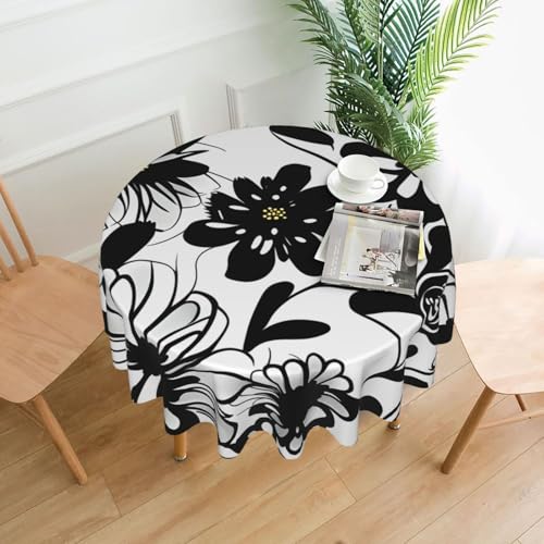 Yyoretp Runde dekorative Tischdecke mit schwarz-weißem Blumendruck, wasserabweisend, Tischdecke für Küche, Hochzeit, 152 cm Yyoretp Runde dekorative Tischdecke mit schwarz-weißem Blumendruck, wasserabweisend, Tischdecke für Küche, Hochzeit, 152 cm von Yyoretp