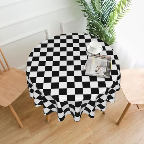 Yyoretp Runde dekorative Tischdecke mit schwarz-weißen karierten Streifen, wasserabweisend, Tischdecke für Küche, Hochzeit, 152 cm Yyoretp Runde dekorative Tischdecke mit schwarz-weißen karierten Streifen, wasserabweisend, Tischdecke für Küche, Hochzeit, 152 cm von Yyoretp