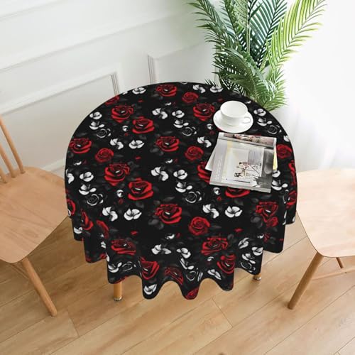 Yyoretp Runde dekorative Tischdecke mit schwarz-weißen und roten Rosen, wasserabweisend, Tischdecke für Küche, Hochzeit, 152 cm Yyoretp Runde dekorative Tischdecke mit schwarz-weißen und roten Rosen, wasserabweisend, Tischdecke für Küche, Hochzeit, 152 cm von Yyoretp