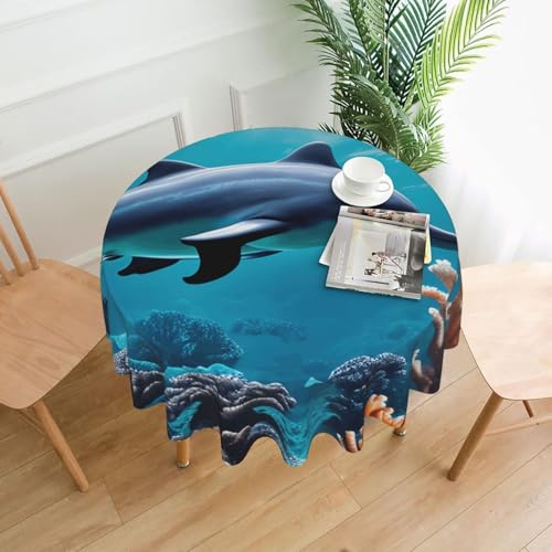 Yyoretp Schöne Unterwasserwelt Delfine, Korallendruck, runde dekorative Tischdecke, wasserabweisend, Tischdecke für Küche, Hochzeit, 152 cm Yyoretp Schöne Unterwasserwelt Delfine, Korallendruck, runde dekorative Tischdecke, wasserabweisend, Tischdecke für Küche, Hochzeit, 152 cm von Yyoretp