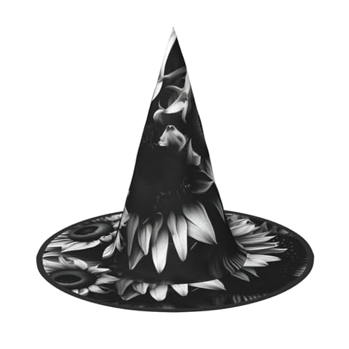 Yyoretp Schwarz-weiße Sonnenblumen-Druck, Halloween-Kostüm, Hexenhut, Erwachsene, Karneval, Cosplay, Party, Kostümzubehör Yyoretp Schwarz-weiße Sonnenblumen-Druck, Halloween-Kostüm, Hexenhut, Erwachsene, Karneval, Cosplay, Party, Kostümzubehör von Yyoretp