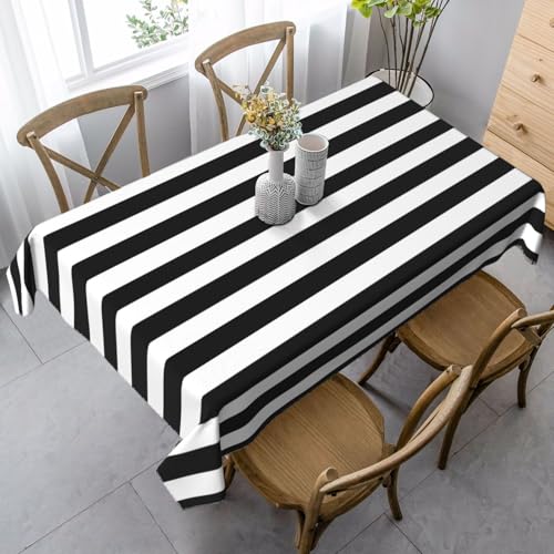 Yyoretp Stilvolle Tischdecke mit rechteckigen Streifen, schwarz-weiß, bedruckt, waschbar, für Hochzeit, Party, Küche, Esszimmer, dekorativ von Yyoretp