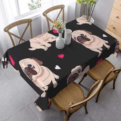 Yyoretp Stilvolle rechteckige Tischdecke mit niedlichem Mops-Druck, waschbar, für Hochzeit, Party, Küche, Esszimmer, dekorativ von Yyoretp