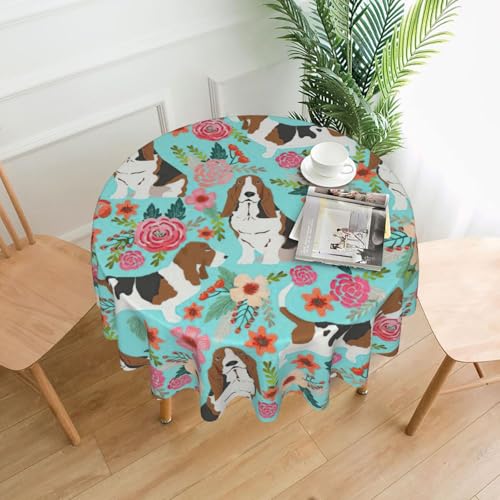 Yyoretp Sweet Basset Hound Florals Print Runde dekorative Tischdecke, wasserabweisend, Tischdecke für Küche und Hochzeit, 152 cm Yyoretp Sweet Basset Hound Florals Print Runde dekorative Tischdecke, wasserabweisend, Tischdecke für Küche und Hochzeit, 152 cm von Yyoretp